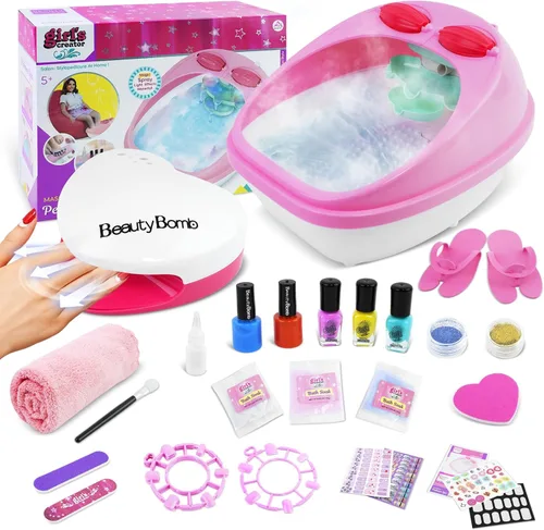 Kit de día de spa para niños para niñas, juego de spa de pies y uñas, bañera de masaje y secadora de uñas, juguetes para niños, manicura y pedicura,