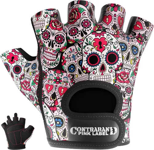 Miniatura 10 de Contraband Pink Label 5237 - Guantes de entrenamiento de diseñador para mujer, estampado de calavera de azúcar y acolchado Grip-Lock™ (amarillo, M)