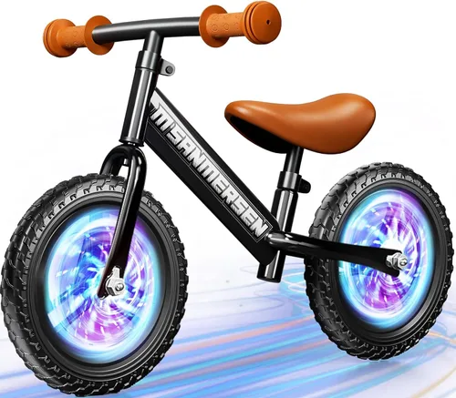 Bicicleta de Equilibrio con Luces de Color 12 Pulgadas sin Pedal para Niños, Edad de 24 Meses a 5 Años, Bicicleta de Equilibrio Ligera y Estable con