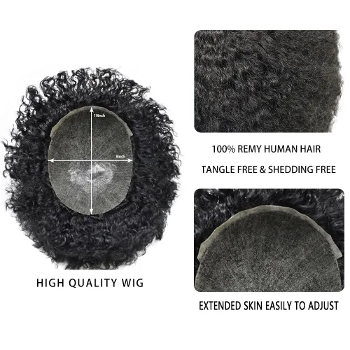 Miniatura 3 de Unidades de cabello para hombres negros Sistema de reemplazo de cabello humano brasileño Afro Coily Kinky Curly Hair Piece Inyección Piel PU Afro