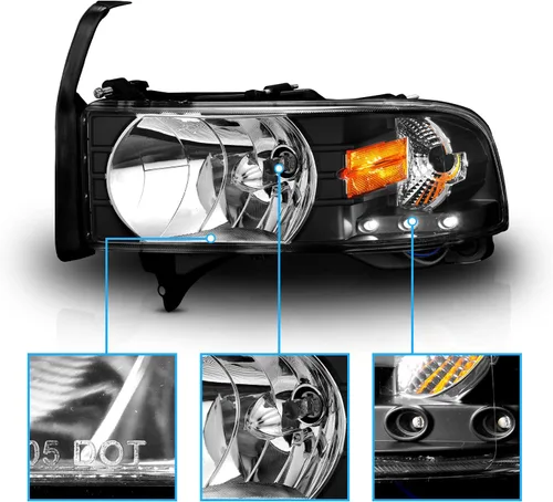 Miniatura 3 de AmeriLite Juego de 1 faro delantero de repuesto negro con lámpara de estacionamiento LED de esquina para Dodge Ram 1500 2500 3500 1994-2001, lado