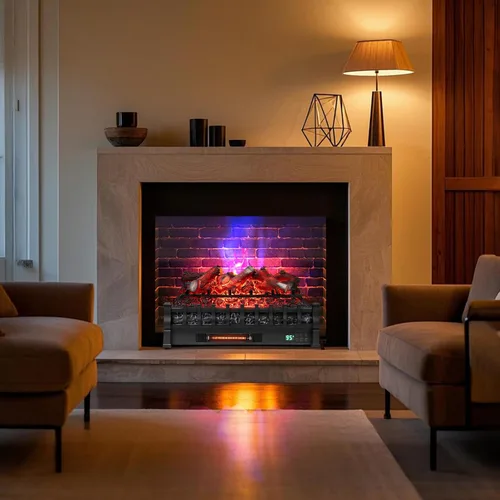 Miniatura 2 de ORALNER Inserto de Chimenea Eléctrica WiFi de 26", Calentador de Troncos, Cuarzo Infrarrojo con Sonido Crepitante, Control Remoto, Temporizador 8H