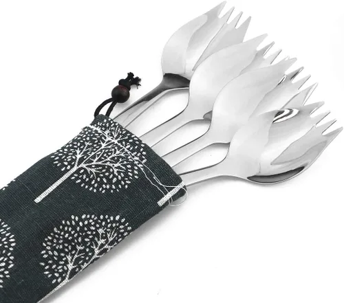 Miniatura 4 de 4 tenedores plateados para uso doméstico, campamento, viajes, senderismo, cuchara de acero inoxidable 18/10, cuchara de postre de fideos, juego