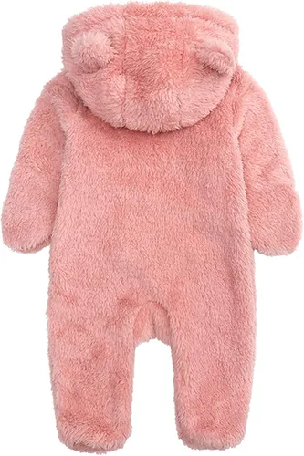 Miniatura 2 de TAOHONG Enterizo para recién nacidos, trajes de nieve con orejas de oso para bebé, forro polar con cremallera, overol cálido para exteriores