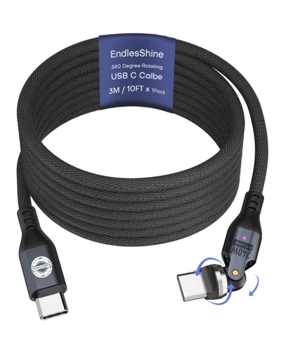 Miniatura 14 de Cable USB tipo C a C PD de 240 W (1 paquete de 3.3 pies) USB2.0 480MBPS y cable de transferencia de datos de rotación de 180° y 360°, cable de carga