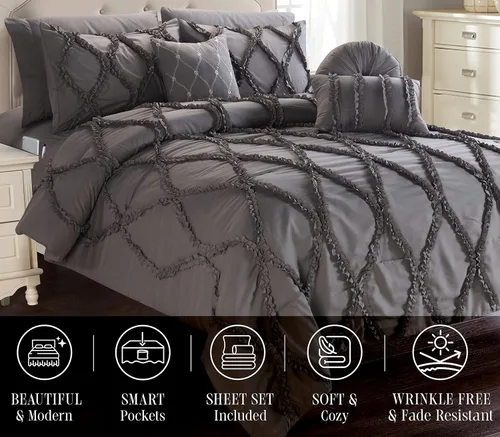 Miniatura 2 de Elegant Comfort Juego de edredón de 10 piezas, diseño infinito, ultra suave, con almohadas decorativas y sábana bajera con bolsillos