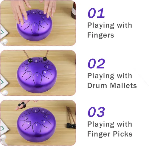 Miniatura 6 de Tambor de lengua de acero para niños: juego de tambores musicales de metal de 6 pulgadas, 8 notas, tecla C para meditación, yoga, educación, Púrpura
