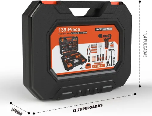 Miniatura 8 de Juego de herramientas de 139 piezas – Kit de herramientas con taladro atornillador inalámbrico de 8V en estuche de almacenamiento ToolBox, juego