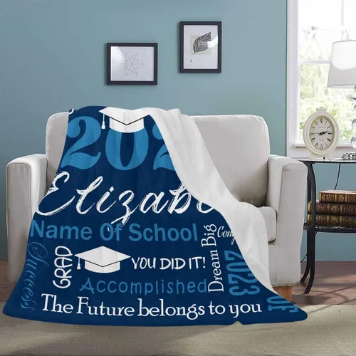 Miniatura 3 de Decoraciones de graduación 2023, manta de regalo para ella, él, felicitaciones 2023, azul oscuro, manta de graduado con nombre personalizado, No.11