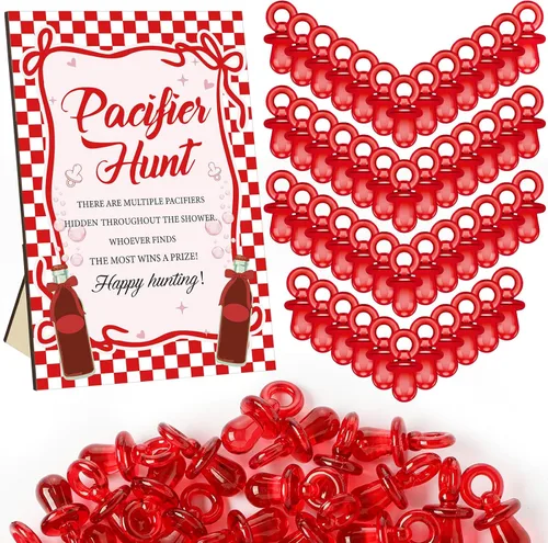 Miniatura 21 de Thyle Juego de 51 piezas de chupete de caza para baby shower, incluye signo de caza y 50 chupetes acrílicos para decoración de juegos de baby Rosa
