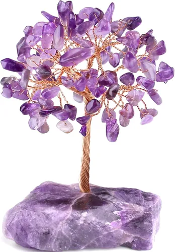 QINJIEJIE - Árbol de cristal de amatista, piedras curativas Reiki, cristales naturales, base de alambre de cobre, árbol de la vida, meditación