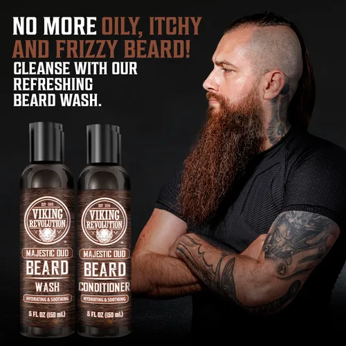 Miniatura 3 de Viking Revolution Lavado de barba y acondicionador de barba para hombres con aceite de argán y aceite de jojoba, suavizante y fortalecedor