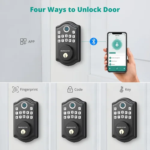 Miniatura 3 de AkaGear DS10 Pro - Cerradura de puerta de entrada sin llave con juego de manija de palanca, control de aplicación Bluetooth, cerraduras de puerta