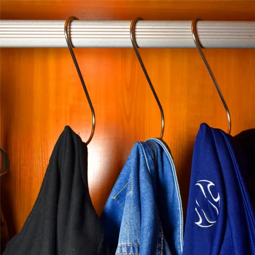 Miniatura 6 de Ganchos en S de metal para colgar (paquete de 12) de acero inoxidable grande de 6 pulgadas con tapón redondo antideslizante para armario, ropa