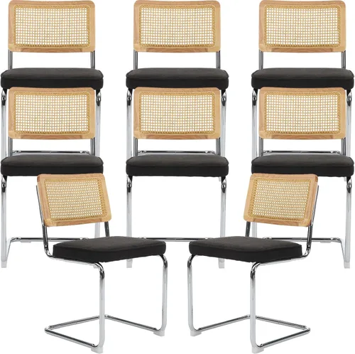 Miniatura 9 de ODUSE-DAILY Black Modern Rattan Dining Chairs Set of 4, Linen Fabric Upholstered Kitchen & Dining Room Chairs Set of 4, Sillas de Comedor, Cane