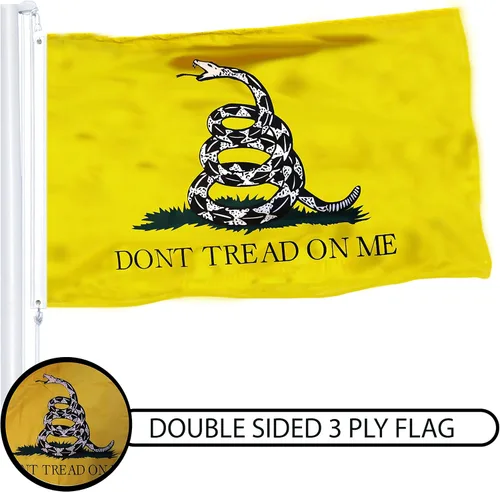 Miniatura 5 de G128 Bandera Gadsden Don't Tread On Me de 3 x 5 pies, doble cara, 3 capas, calidad 150D, poliéster, para fiesta de té, sonajero, serpiente, ojales