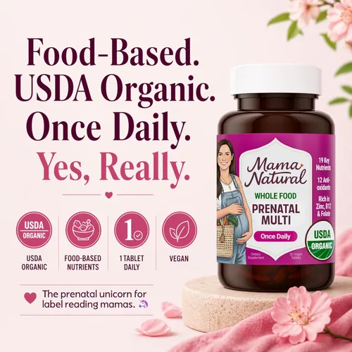 Miniatura 2 de Mama Natural Vitaminas prenatales orgánicas para mujeres veganas (30 porciones), vitaminas prenatales One A Day para mujeres embarazadas, a base