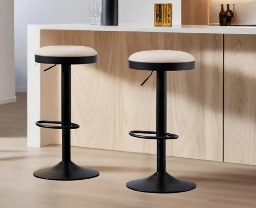 Miniatura 9 de CIMOTA Juego de 2 taburetes de bar redondos giratorios con espalda descubierta ajustable, taburete de bar moderno industrial para cocina, hogar