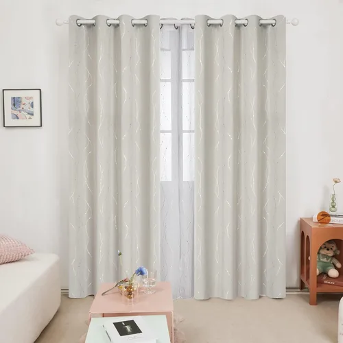 Miniatura 2 de Deconovo Cortinas blackout para sala de estar, 84 pulgadas de largo, para oscurecer la habitación, con estampado de líneas onduladas y puntos