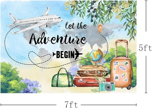 Miniatura 3 de MEHOFOND Let The Adventure Begin - Telón de fondo para baby shower, viaje, cumpleaños, graduación, fiesta de jubilación, pancarta de avión