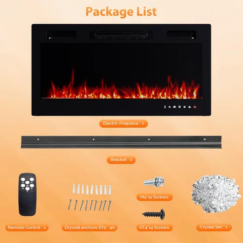 Miniatura 8 de ROVSUN Chimenea eléctrica de 36 pulgadas, 2 en 1 ultrafina montada en la pared y empotrada con control remoto y aplicación, calentador de pared