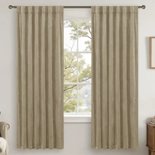 Miniatura 33 de LAMIT - Paneles de terciopelo beige para sala de estar de 72 pulgadas de largo, elegantes cortinas aisladas térmicamente e insonorizadas