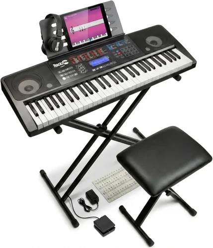 Miniatura 11 de Teclado electrónico RockJam de 61 teclas superkit con soporte, taburete, auriculares y fuente de alimentación