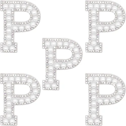 Miniatura 20 de Parche de letras A-Z para planchar con diamantes de imitación brillantes de perlas del alfabeto inglés, parche de costura para vestido de novia