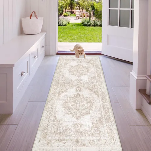 Miniatura 72 de Alfombra de Área 5x7 Alfombras Vintage: Alfombra Medallón Lavable para Interiores de Pelo Bajo Desgastada Alfombra de Piso Alfombras de Acento Retro