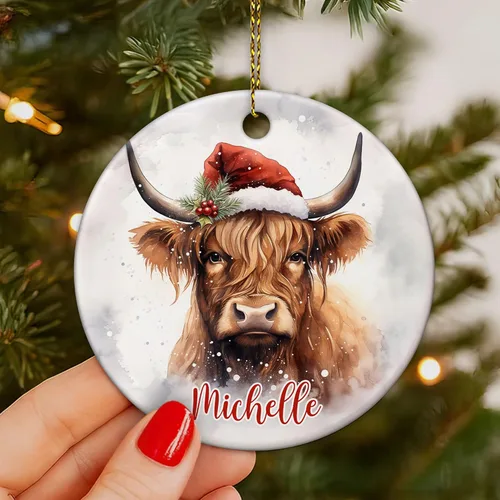 Miniatura 5 de Hyturtle Regalos de Adornos de Navidad Personalizados para Amantes de Vacas Highland - Adorno de Cerámica Navideño de Vaca Highland con Nombre