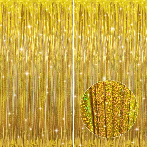 Miniatura 35 de GOER - Cortinas de tiras metálicas/oropel para fiestas, telón de fondo para fotos, Halloween, cumpleaños, decoración de bodas, de 3.2 x 9.8 pies