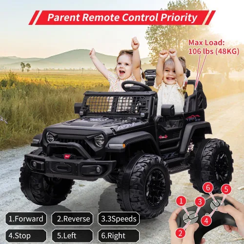 Miniatura 2 de Camión de paseo para niños de 24 V y 2 plazas con control remoto, asiento grande de 20 pulgadas + ruedas de 15.5 pulgadas, vehículo eléctrico