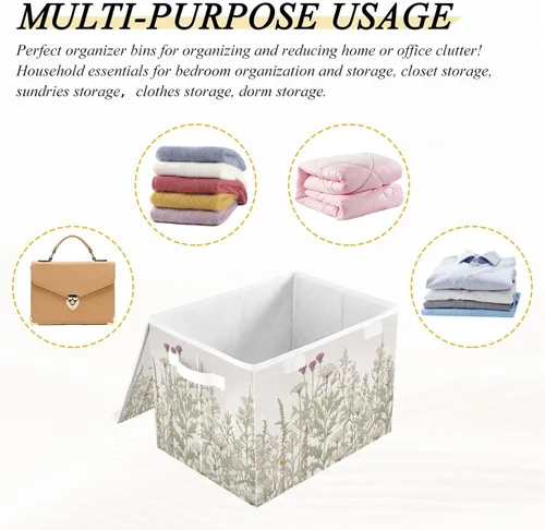 Miniatura 7 de Kigai Cesta de almacenamiento plegable de flores silvestres con tapas y asas, contenedores de almacenamiento para estantes, armario, dormitorio