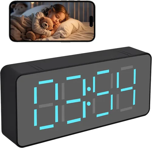 Cámara WiFi interior estilo reloj digital 1080P HD - Visión nocturna, colocación visible de escritorio para bebé mascota anciana monitoreo