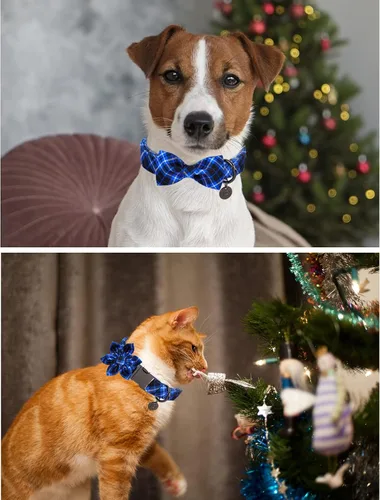 Miniatura 6 de Collar para perro con pajarita, Collar de algodón con pajarita para cachorro, Collar para perro azul para niña o niño con hebilla de metal duradera