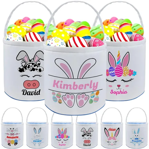 Miniatura 28 de kioskbanks Cesta de Pascua personalizada con nombre para niños, lona personalizada, cubo de Pascua, regalo para niños y niñas Estilo2-azul