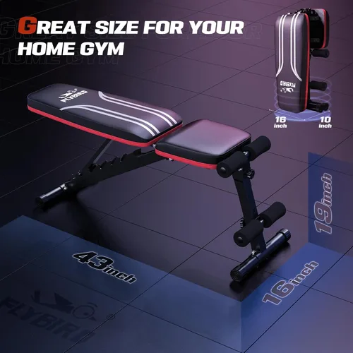 Miniatura 6 de FLYBIRD Banco de pesas plegable con bandas de resistencia, 8 respaldos de ajuste rápido FID para entrenamiento de cuerpo completo en casa, fácil