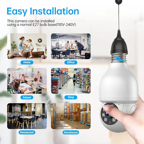 Miniatura 2 de Cámara de seguridad con bombilla WiFi de 2.4 GHz, cámara de enchufe de luz de 1080P, cámara de seguridad inalámbrica para interiores y exteriores