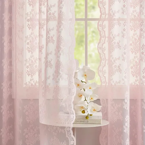 Miniatura 48 de YJ YANJUN Cortinas traslúcidas negras de 54 pulgadas de largo, panel de cortina de encaje gótico victoriano para cocina, cortinas cortas de Negro
