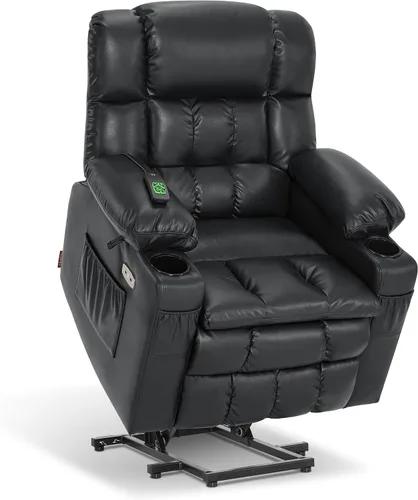 Miniatura 17 de MCombo Silla reclinable eléctrica de motor dual para adultos mayores, silla de elevación plana con calor y masaje, portavasos, puertos USB, piel
