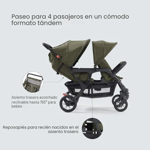 Miniatura 2 de Familidoo H4E Quad Lidoo Lite Cochecito Vagón de 4 Asientos para Niños, Ligero y Plegable con Asientos Reclinables, Arnés de 5 Puntos, Doble Toldo