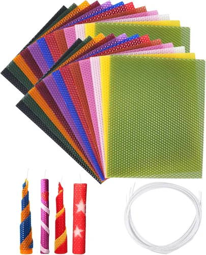Kit de fabricación de velas de cera de abeja Thleunei para niños - Paquete de 24 hojas de cera de abeja de 10x8 pulgadas, suministros para hacer