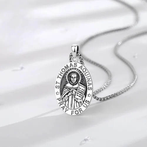 Miniatura 82 de EUDORA Collar de plata de ley 925, San Cristóbal y San Benito, San Miguel, Virgen María, San Judas Tadeo, Cruz de Buen Pastor y Arcángel, Medalla
