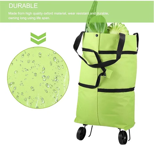 Miniatura 5 de Generic Bolsa de compras plegable 2 en 1, carrito de compras plegable ligero, carrito de comestibles con ruedas, plegable, almacenamiento retráctil