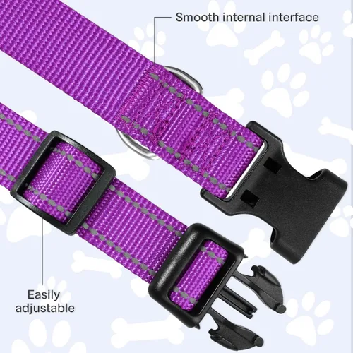 Miniatura 3 de FunTags Collar Reflectante para Perros, Collares de Nailon Resistentes para Perros Medianos Hembras y Machos, Collar Ajustable para Perros