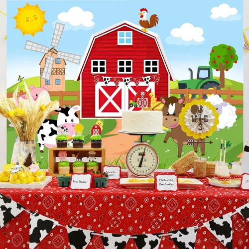 Miniatura 3 de Avezano Fondo de animales de granja, granero rojo, fiesta de cumpleaños, decoración de animales de granero, baby shower, suministros de fondo