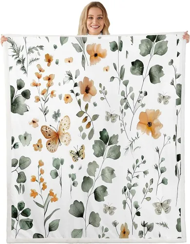 Miniatura 11 de Manfei Blue Flower Throw Blanket Watercolor Floral Print Fleece Blanket Botanical Wildflower Cozy Throws for Bed Couch Sofa,Kids Boys Girls Room