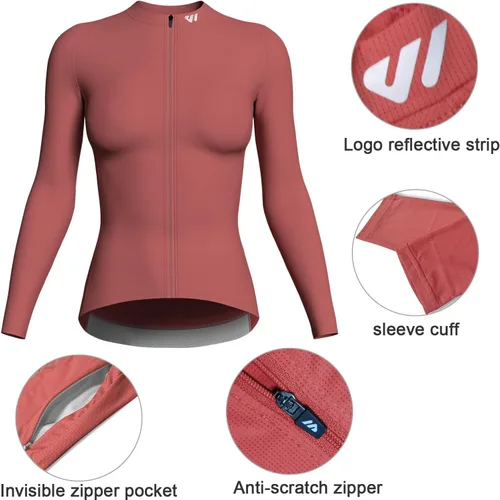 Miniatura 3 de Camiseta de ciclismo para mujer, manga larga, camisetas de ciclismo para mujer, camisetas de ciclismo transpirables con 4 bolsillos