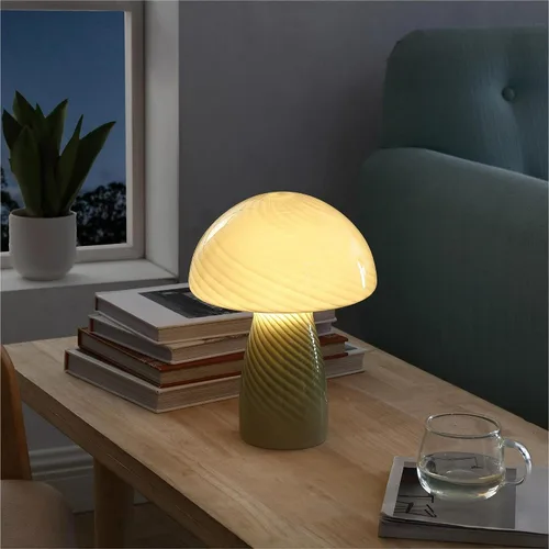 Miniatura 5 de Urban Lifestyle lámpara de mesa de hongo de vidrio rayado verde de 12" moderna y retro, lámpara de mesa para decoración de dormitorio, sala de estar