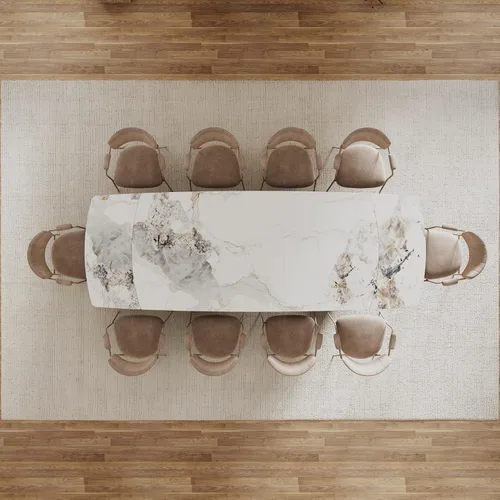Miniatura 8 de Honyee Mesa de comedor extensible con hojas, piedra sinterizada rectangular de 78 a 110 pulgadas, moderna mesa de comedor grande con asientos de 6
